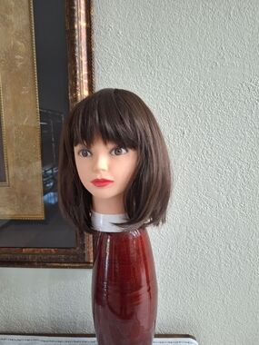Synthetic Short Bob Wig with Bangs - Chestnut Brown